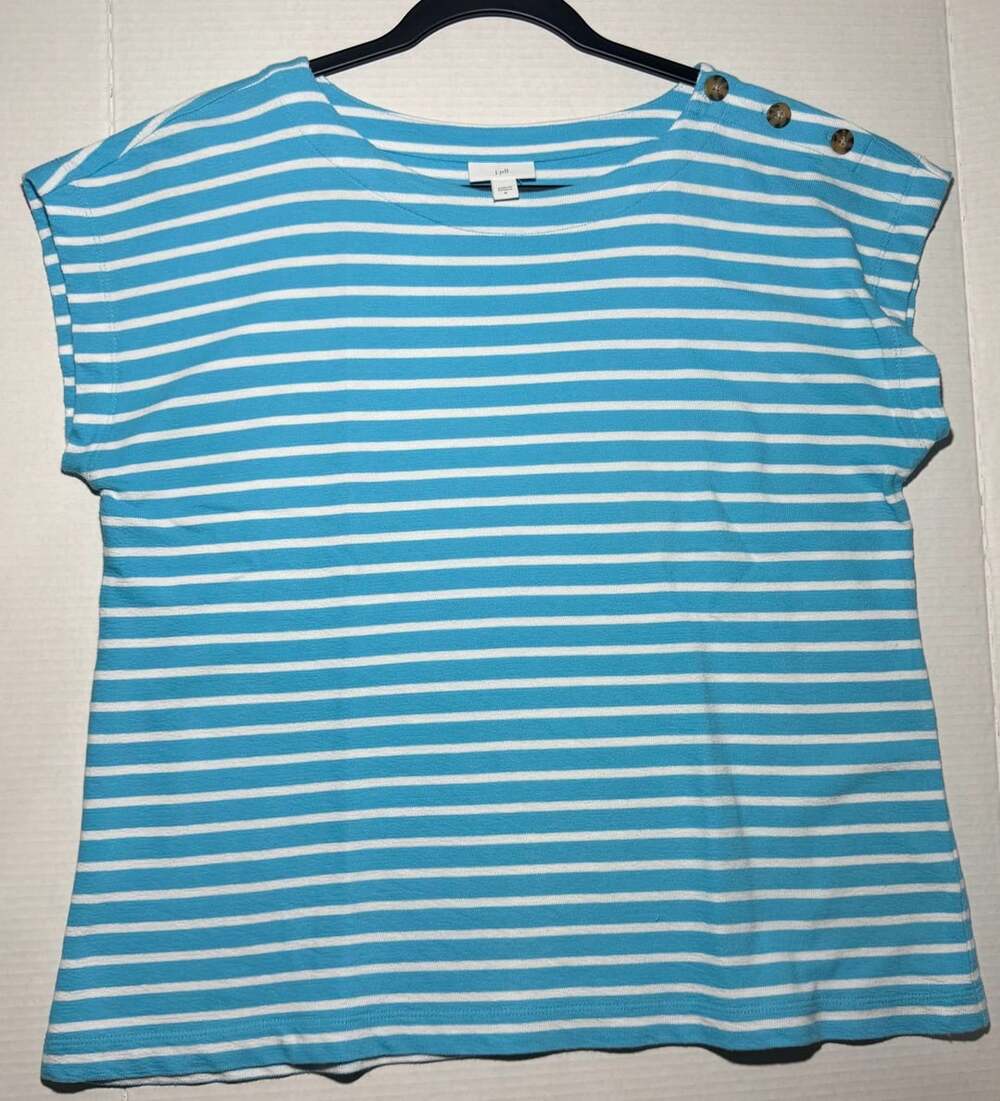 J.Jill Striped Top Size M Blue White Button Shoulder Tee